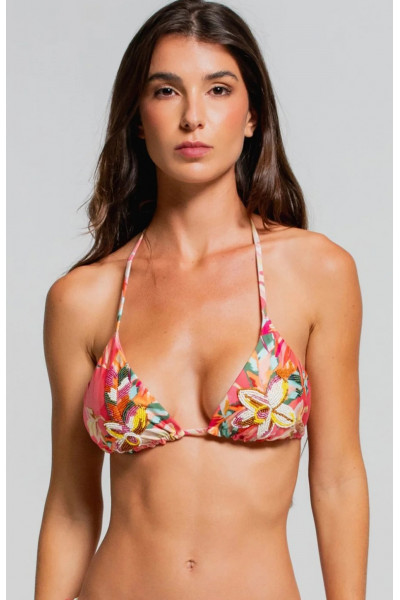Розовый купальник Cosita Linda Love in bloom Triangle с вышивкой