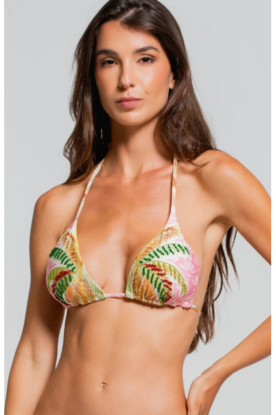 Нежно-розовый купальник Cosita Linda Sunlit palms Triangle с вышивкой