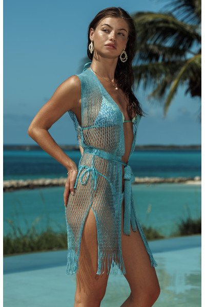 Голубая туника-сетка Luli Fama Quite the Catch short Aqua без рукавов