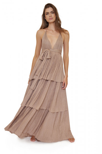 Платье макси PilyQ Kristine Dress Oro золотое с люрексом