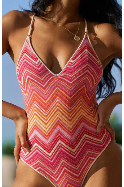 Слитный купальник PilyQ Cayenne One Piece коралловый в полоску
