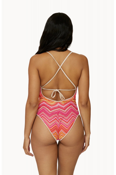 Слитный купальник PilyQ Cayenne One Piece коралловый в полоску