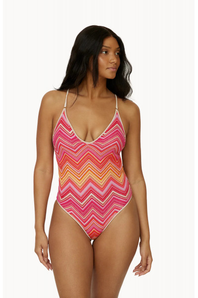 Слитный купальник PilyQ Cayenne One Piece коралловый в полоску